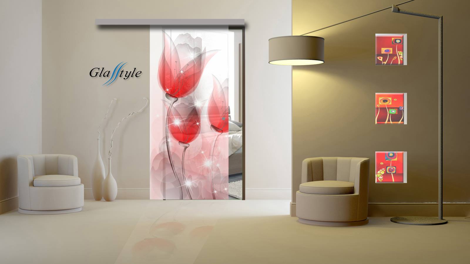 Donna rossa realizzata per una casa in PUGLIA Modello Tulipano porta tuttovetrospedizione in tutta Italia porta scorrevole porta arzignano vetreria vicenza vetreria verona ristrutturazione casa vetro design serglas glasstyle e a scrigno doppie porta doppia eclisse porte in vristallo vetreria